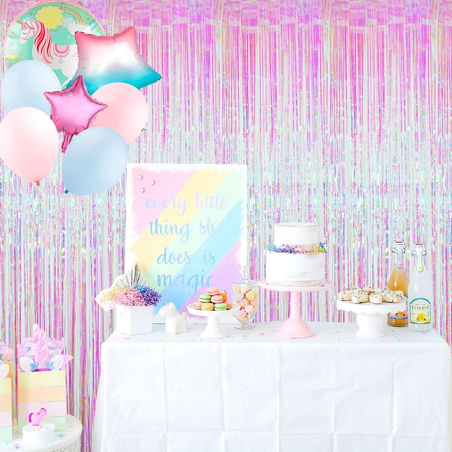 GOER 6.4 ft x 9.8 ft Metallic Tinsel Foil Fringe Curtains,Pack of 2 Party Streamer Backdrop for