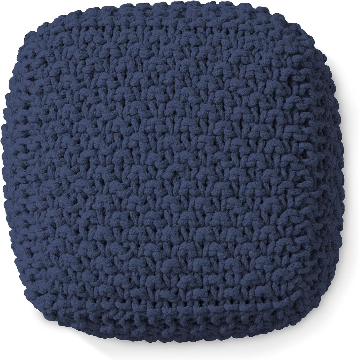 Casafield Square Pouf Ottoman, Navy Blue 18.5" W x 18.5" D x 14.5" H Cotton Knit Foot Stool - Boho