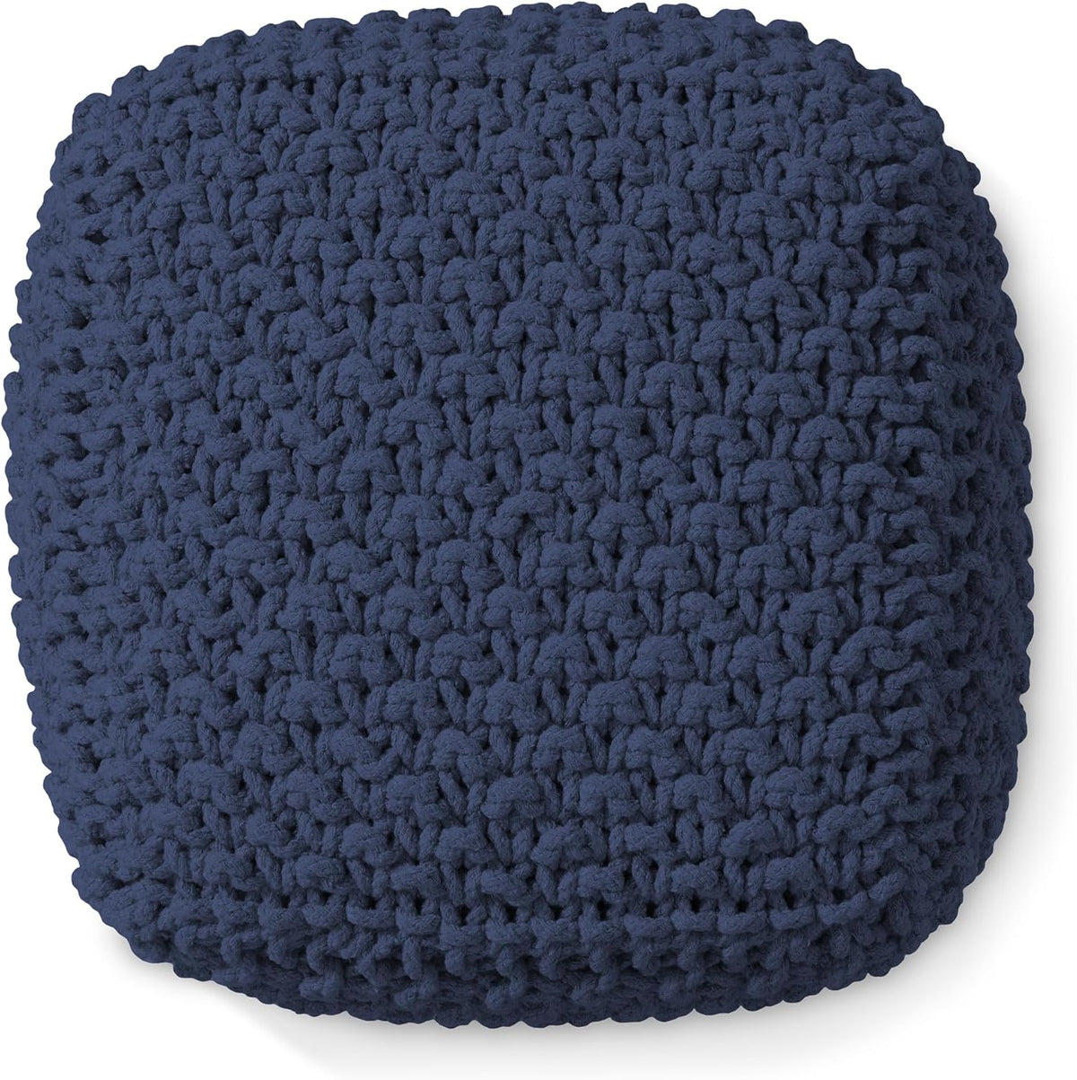 Casafield Square Pouf Ottoman, Navy Blue 18.5" W x 18.5" D x 14.5" H Cotton Knit Foot Stool - Boho