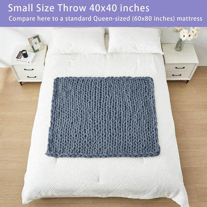 Bigacogo Chunky Knit Throw Blanket for Couch, 40x40 inches, 100% Hand Knitted with Thick Jumbo