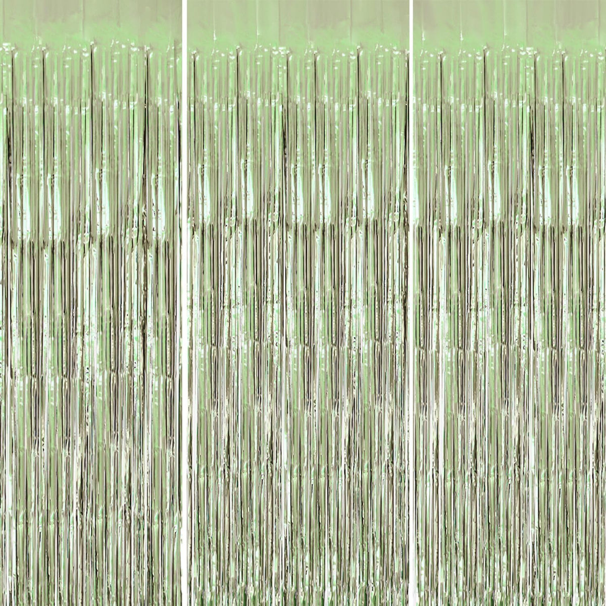 3 Pack Foil Fringe Backdrop - Light Green Shiny Tinsel Curtains for Party Decoration/Photo Booth