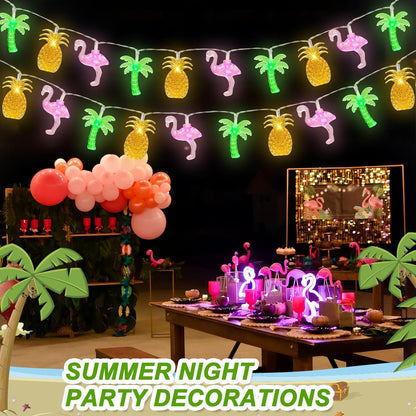 Couah 30 LED 16Ft Summer Beach Hawaiian String Lights - 8 Modes & Timer - Flamingo Pineapple Palm