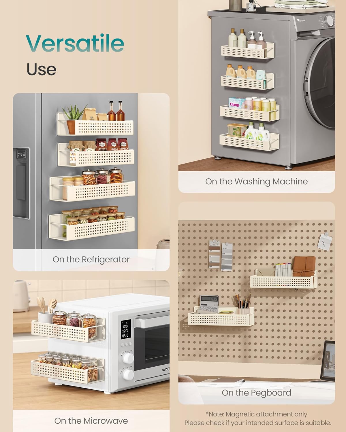 SONGMICS Magnetic Spice Rack for Refrigerator, Set of 4, 2 Large and 2 Small Kichen Magnetic