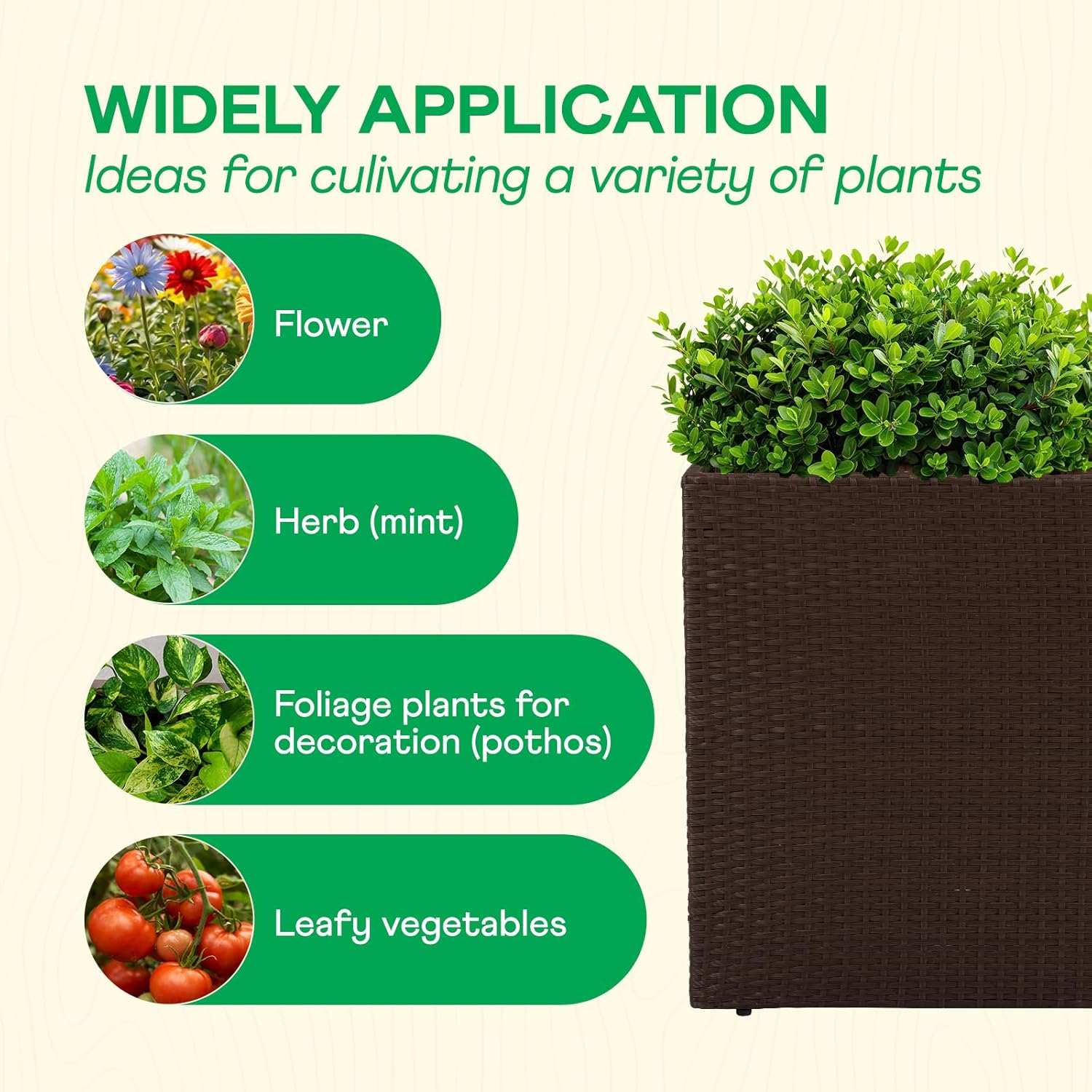 IDZO All Weather Wicker Planter Raised Garden Bed, 24 in Tall Round Rattan Flower Pots, Durable