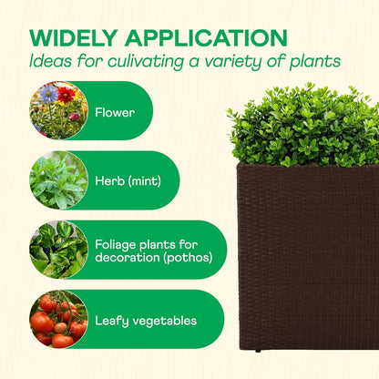 IDZO All Weather Wicker Planter Raised Garden Bed, 24 in Tall Round Rattan Flower Pots, Durable