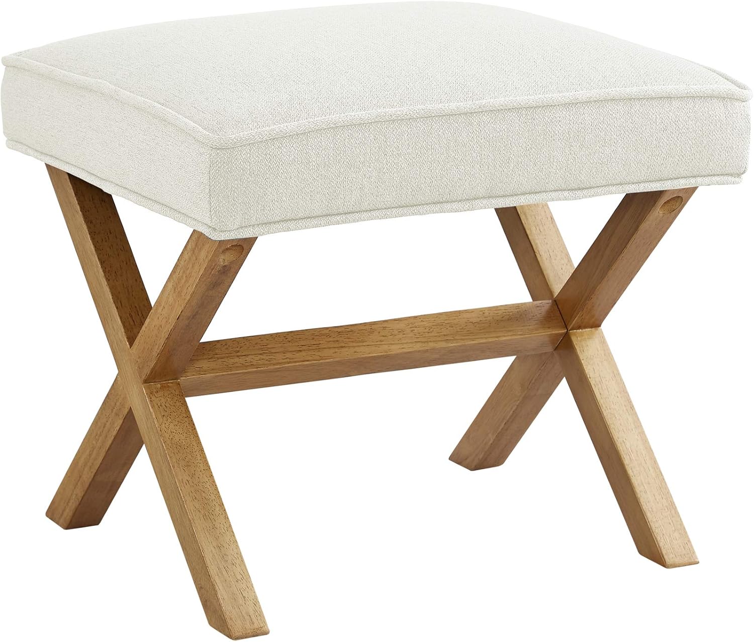 Amazon Basics Small Ottoman Foot Rest, Mid-Century Modern X Square Polyester Foot Stool, Linen