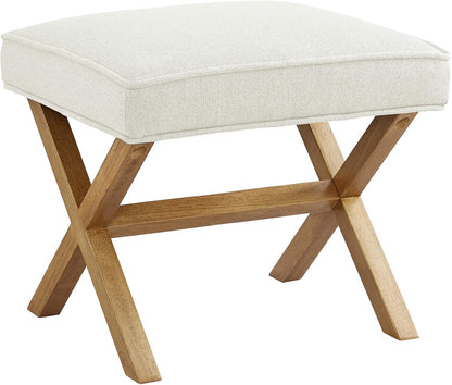 Amazon Basics Small Ottoman Foot Rest, Mid-Century Modern X Square Polyester Foot Stool, Linen