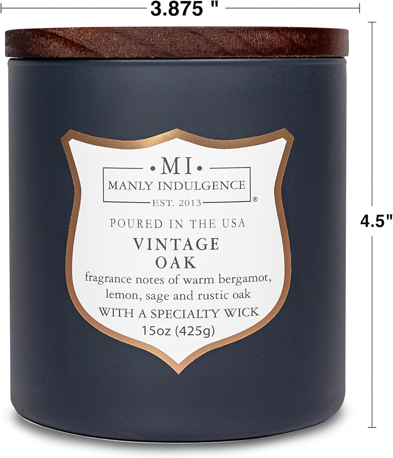 Manly Indulgence Vintage Oak Scented Candles for Men, 15 oz Wooden Wick, Premium Soy Blend Wax, 60H