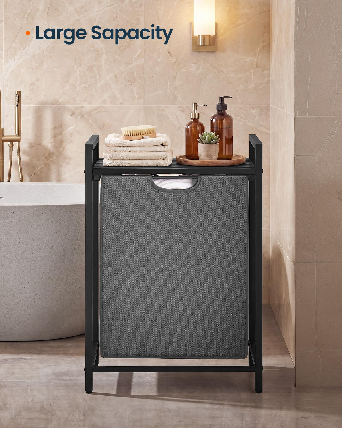 SONGMICS HOME Laundry Basket Sorter with Storage Shelf, Laundry Hamper with Metal Frame, 17.2