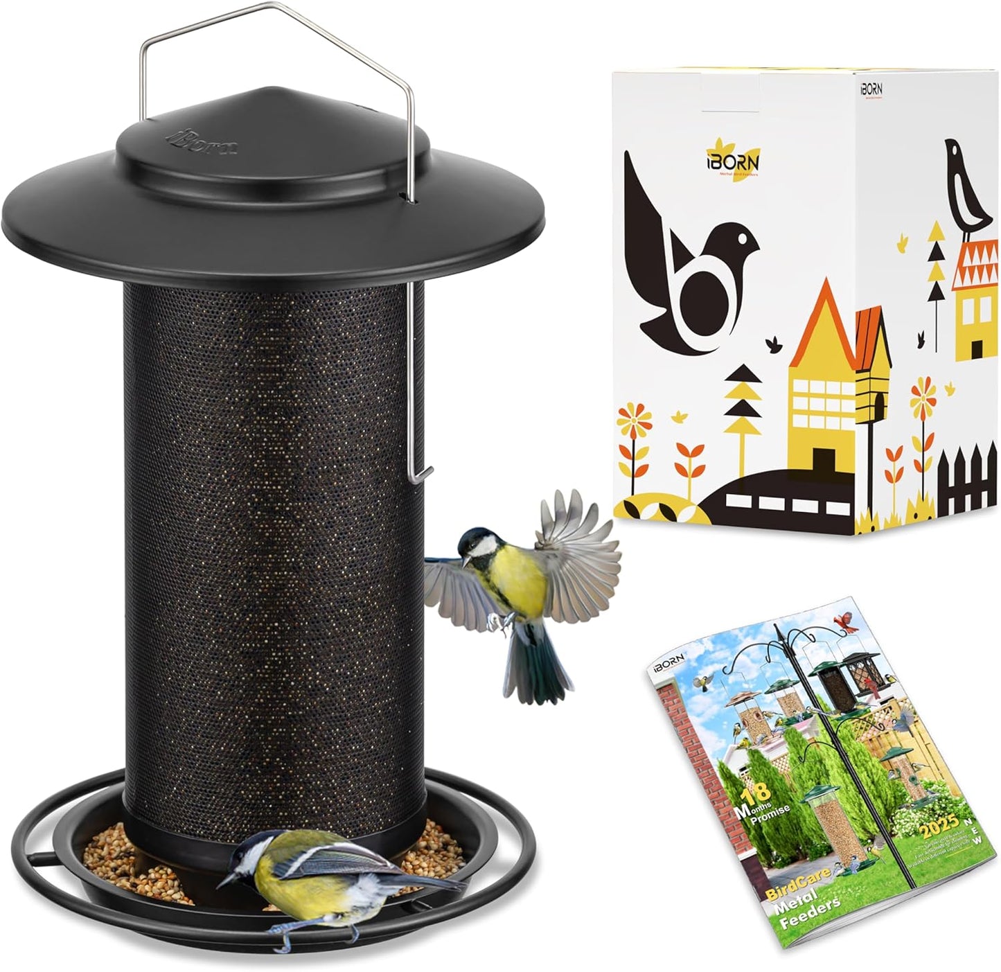 iBorn Bird Feeders for Outdoors, All Metal Mesh Tube, Holding Bird Seed for Outside Feeders,18cm