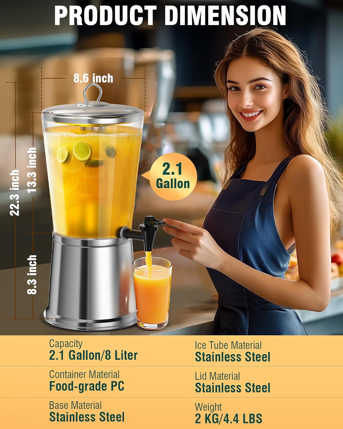 WantJoin Beverage Dispenser With Stand, Drink Dispenser for Party, Stainless Steel Water Dispenser
