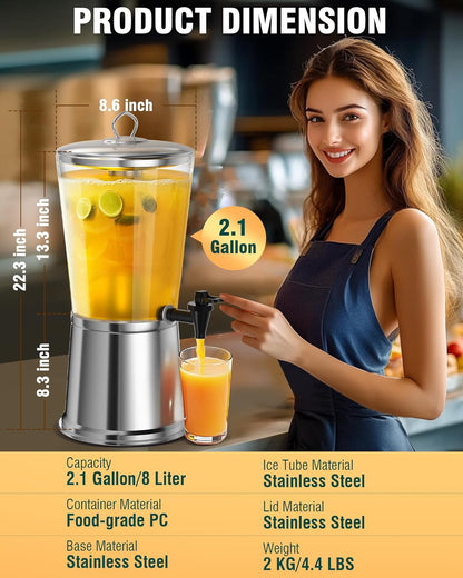 WantJoin Beverage Dispenser With Stand, Drink Dispenser for Party, Stainless Steel Water Dispenser