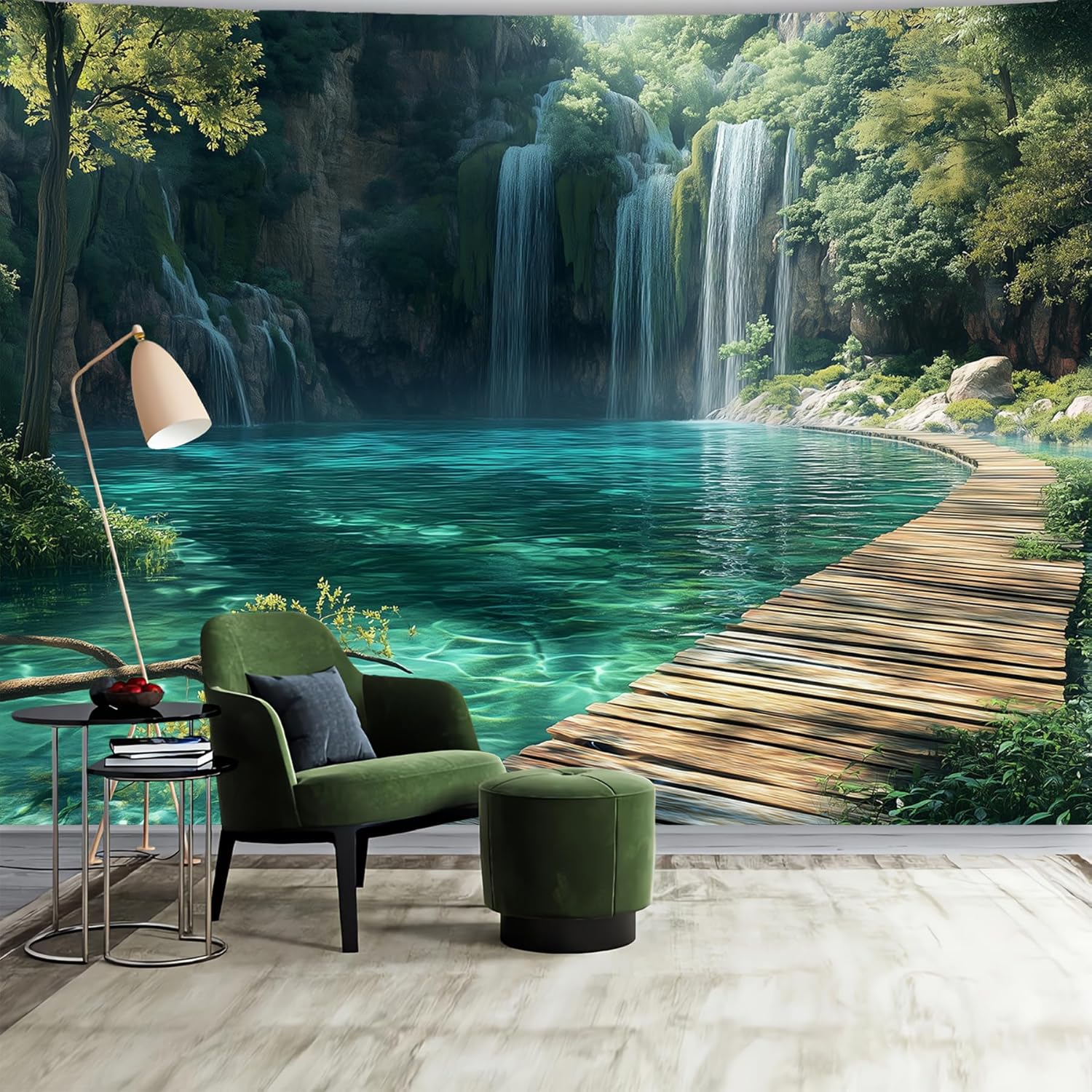 BSFHH Nature Tapestry Forest Tree Sea Cave Wall Hanging, Stream Through Rainforest Landscape Wall