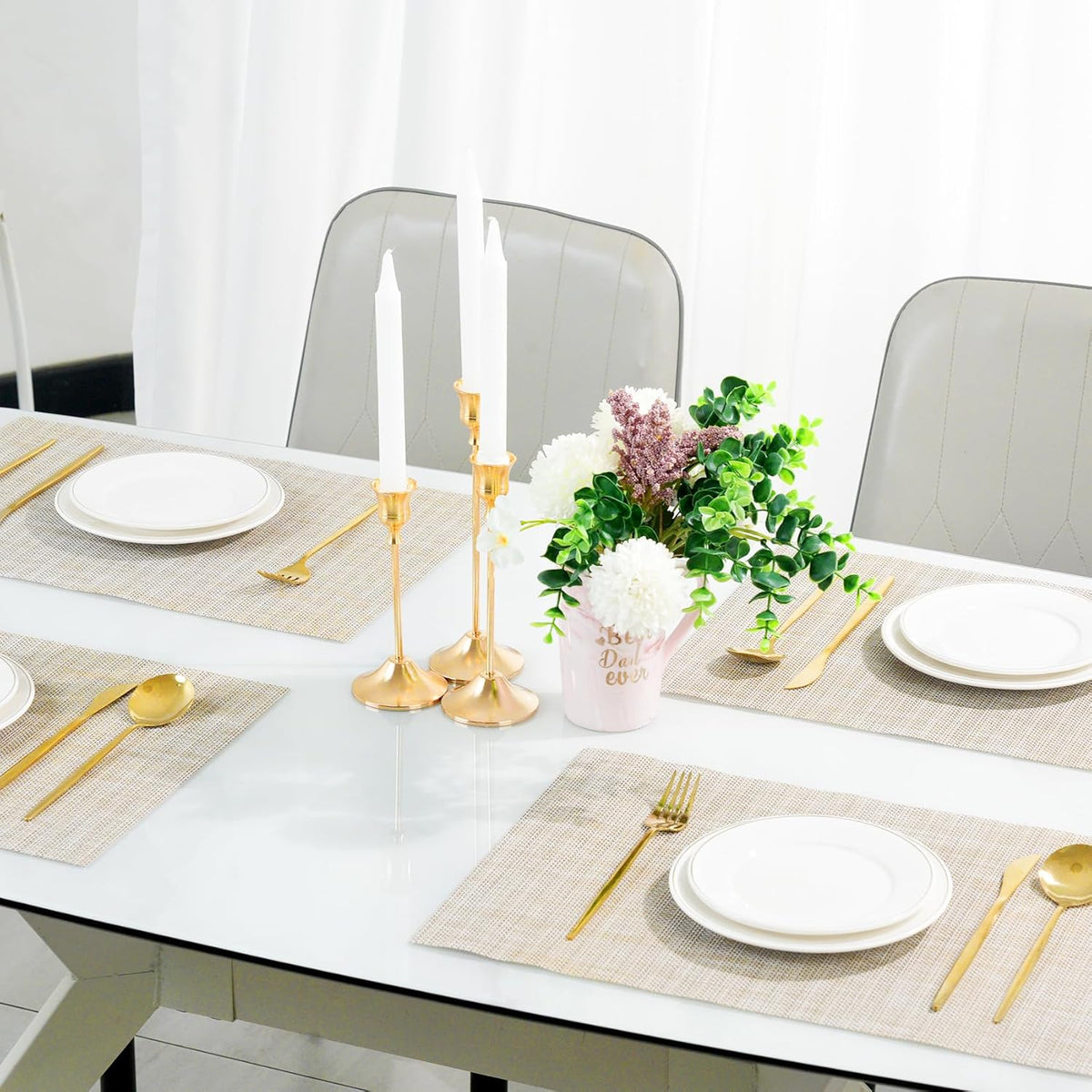 Placemats Set of 6，Non-Slip PVC Weave Table Mats Easy to Clean，Heat Resistant Place Mats for