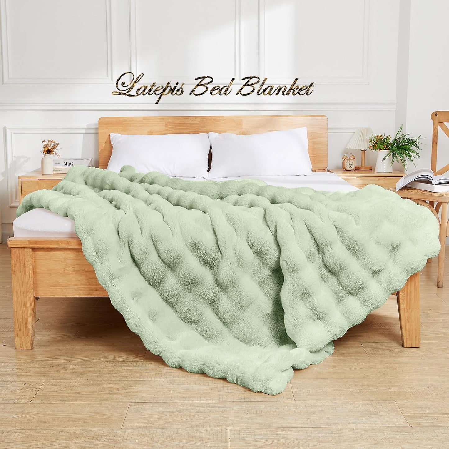 Latepis Soft Faux Fur Blanket Bubble Twin Size Comfy Blanket for Bed Fuzzy Cozy Thick Blankets for