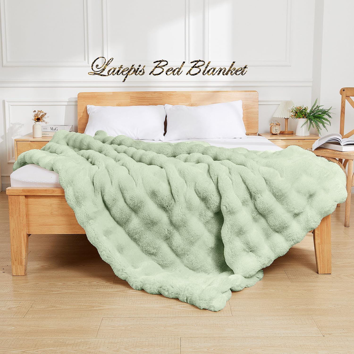 Latepis Soft Faux Fur Blanket Bubble Twin Size Comfy Blanket for Bed Fuzzy Cozy Thick Blankets for