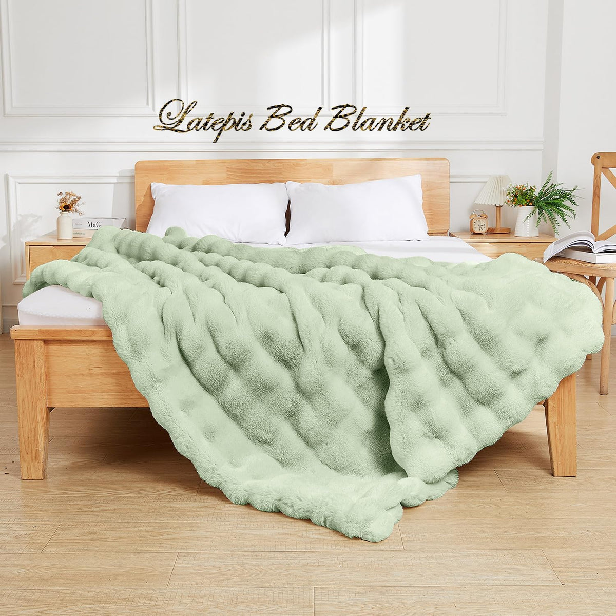 Latepis Faux Fur Throw Blankets Sage Green Bubble Cozy Soft Heavy Blanket for Couch Fuzzy Thick
