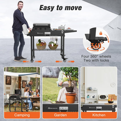 Grill Table for Outside, Portable Folding Grill Cart with Wheels and Adjustable Tabletop, 400 Lbs