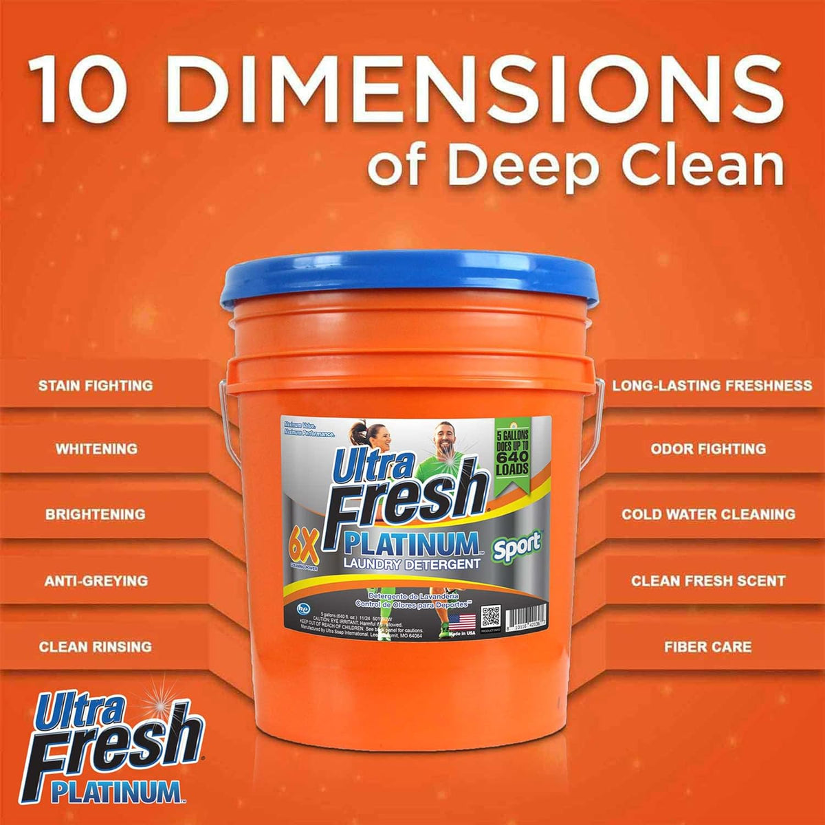 Ultra Fresh Liquid Laundry Detergent, 6X Platinum, 5 Gal, OXY Color Safe Bleach Alt™ - Household