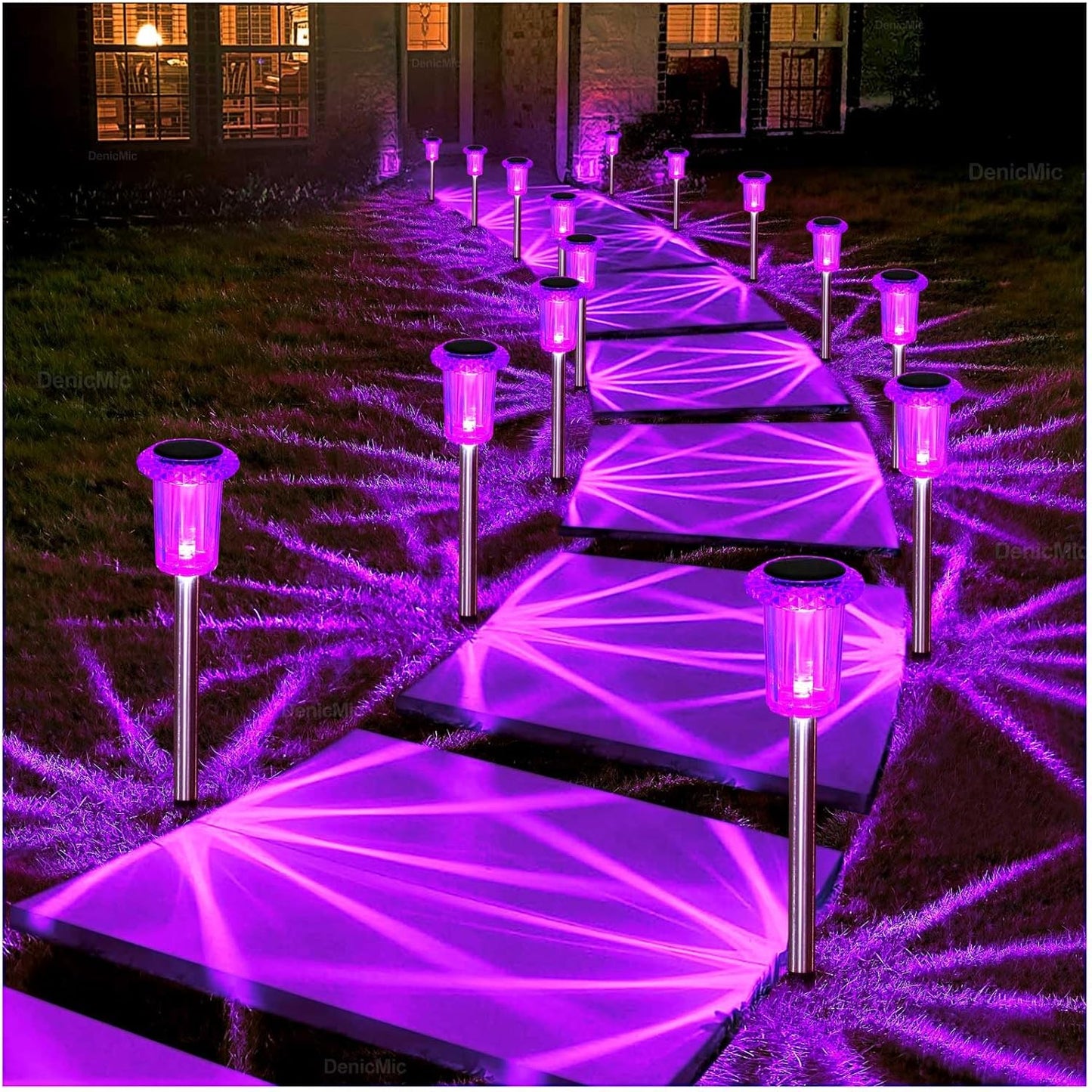 DenicMic Halloween Solar Lights Outdoor 15 Pack Purple LED Waterproof Yard Garden Patio Backyard