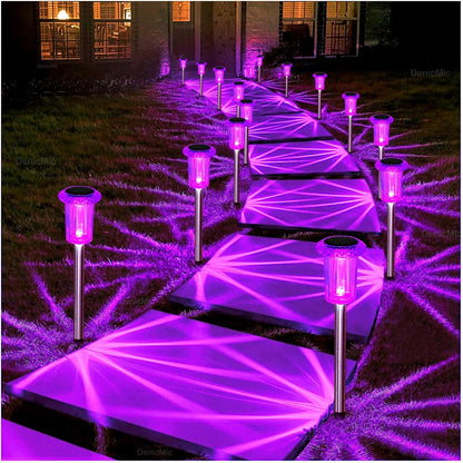 DenicMic Halloween Solar Lights Outdoor 15 Pack Purple LED Waterproof Yard Garden Patio Backyard