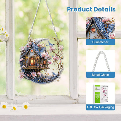 EOBROMD Diamond Hanging Art Kits for Adults, House on The Moon DIY Special Shaped Rhinestone Kits