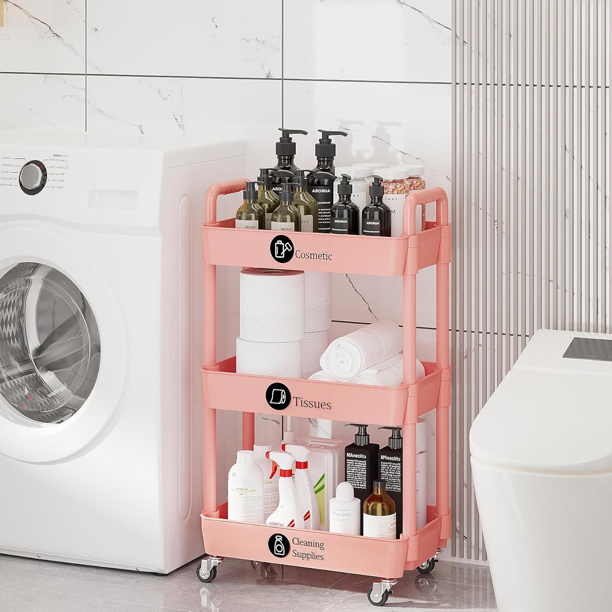 Laiensia 3-Tier Rolling Cart with Wheels,Multifunction Utility Storage carts, Kitchen Storage