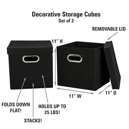 Household Essentials 34-1 Decorative Storage Cube Set with Removable Lids | Black | 2-Pack