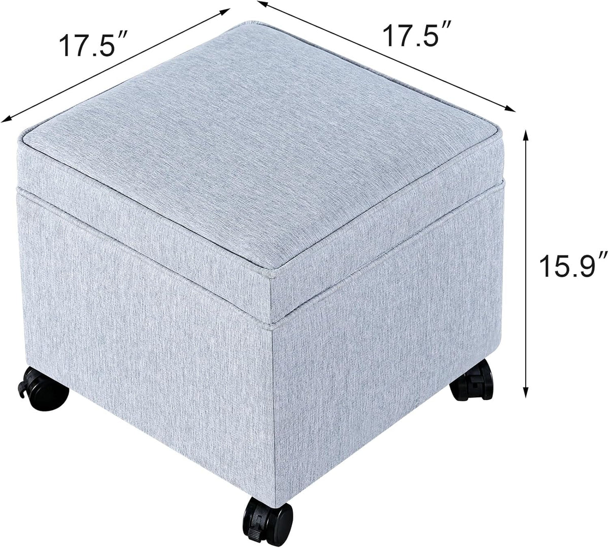 Adeco 17.5" Square Fabric Ottoman with Storage, Upholstered Cotton Linen Foot Rest, Flip Top