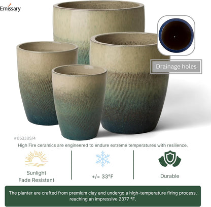 Emissary Bullet 9.5 in. Bayside Green Ceramic Round Planter (9.5 in. L x 9.5 in. W x 12 in. H) with