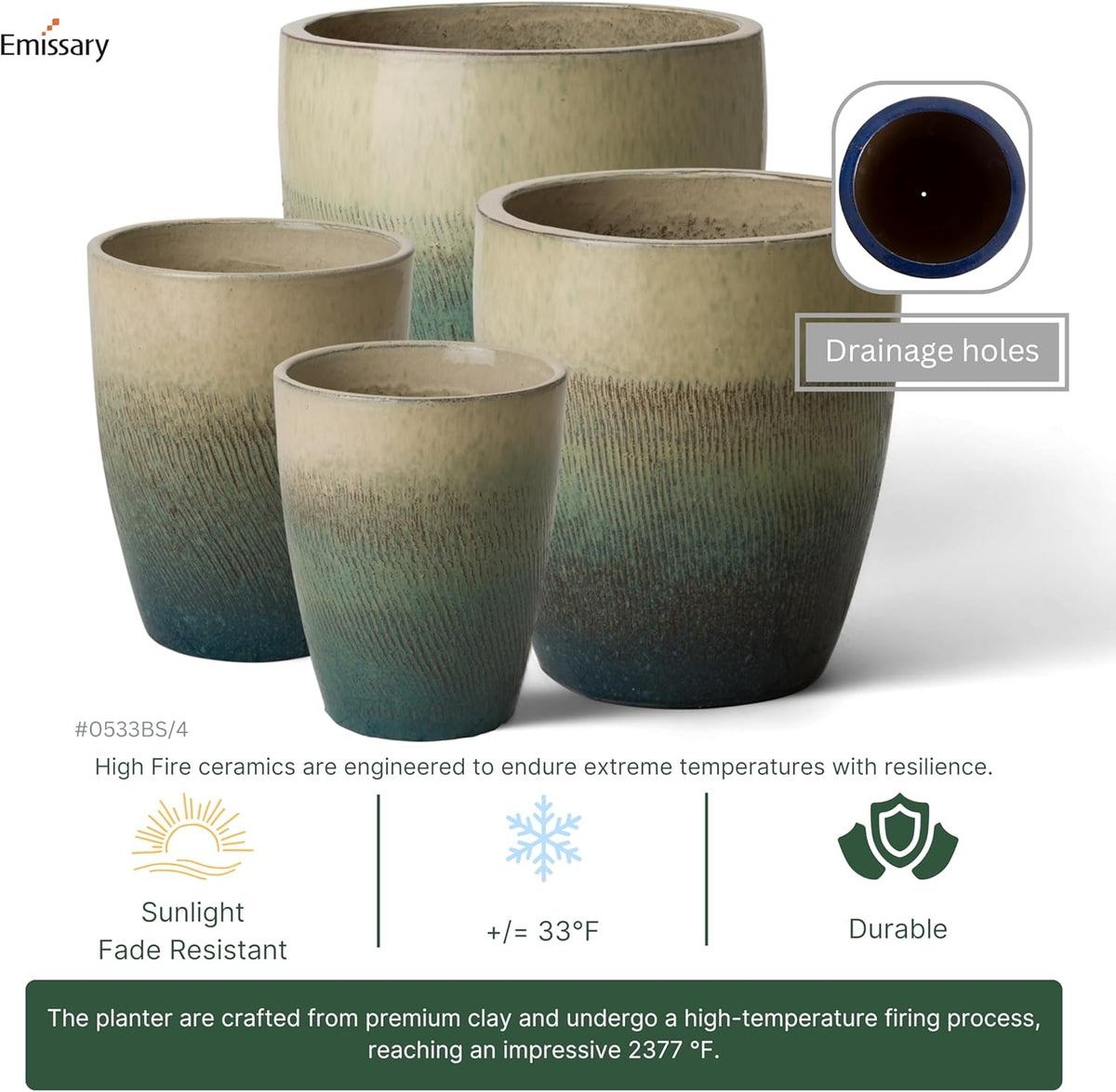 Emissary Home and Garden Bullet 11.5 in. Bayside Green Ceramic Round Planter (11.5 in. L x 11.5 in.