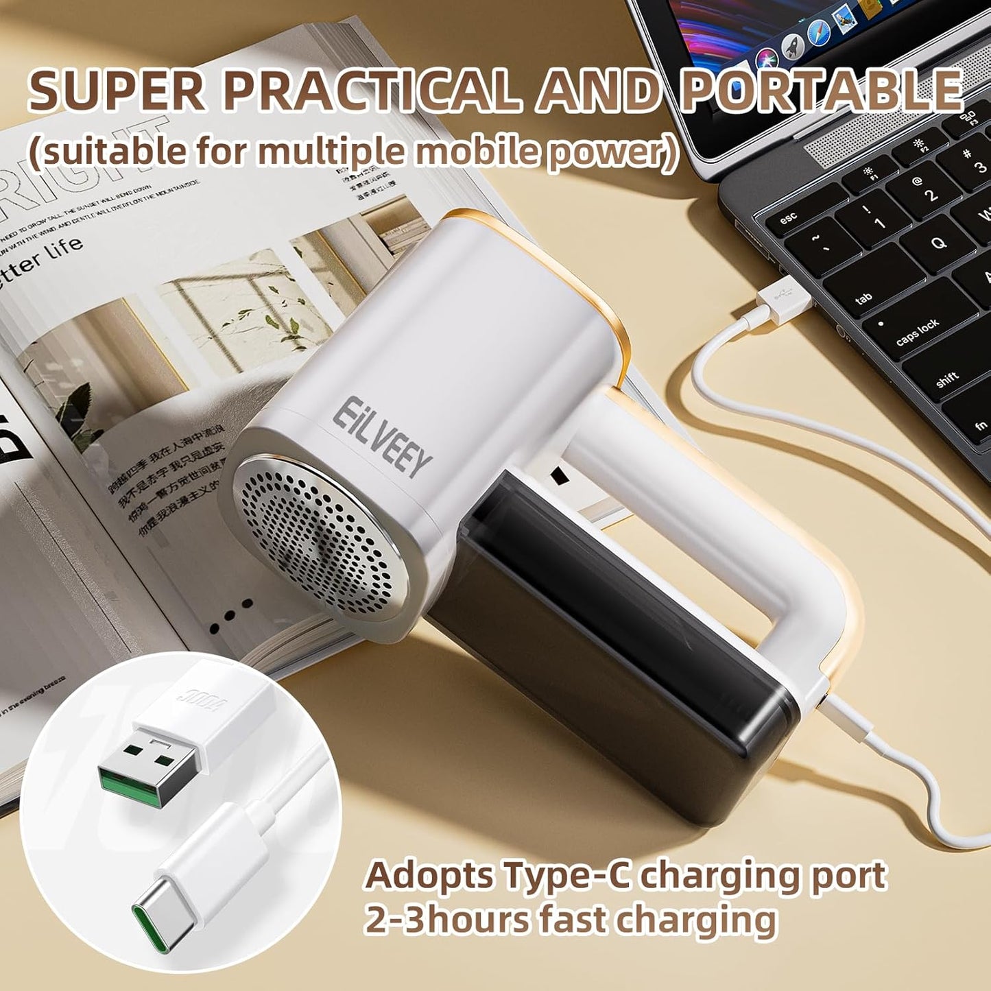 Rechargeable Lint Remover, Fabric Shaver Fuzz Remover, Sweater Shavers with 6-Leaf Blades, 3-Speeds