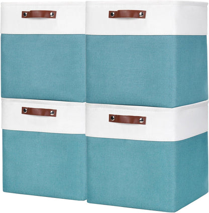 13x13 Cube Storage Bins, Collapsible Fabric Storage Box, 4 Pack Closet Baskets with Handles for