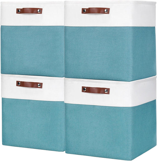 13x13 Cube Storage Bins, Collapsible Fabric Storage Box, 4 Pack Closet Baskets with Handles for