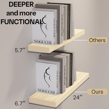 BGMG Wood Floating Shelves 24 inch, Wide Rustic Wooden Wall Shelves for Bathroom Living Room