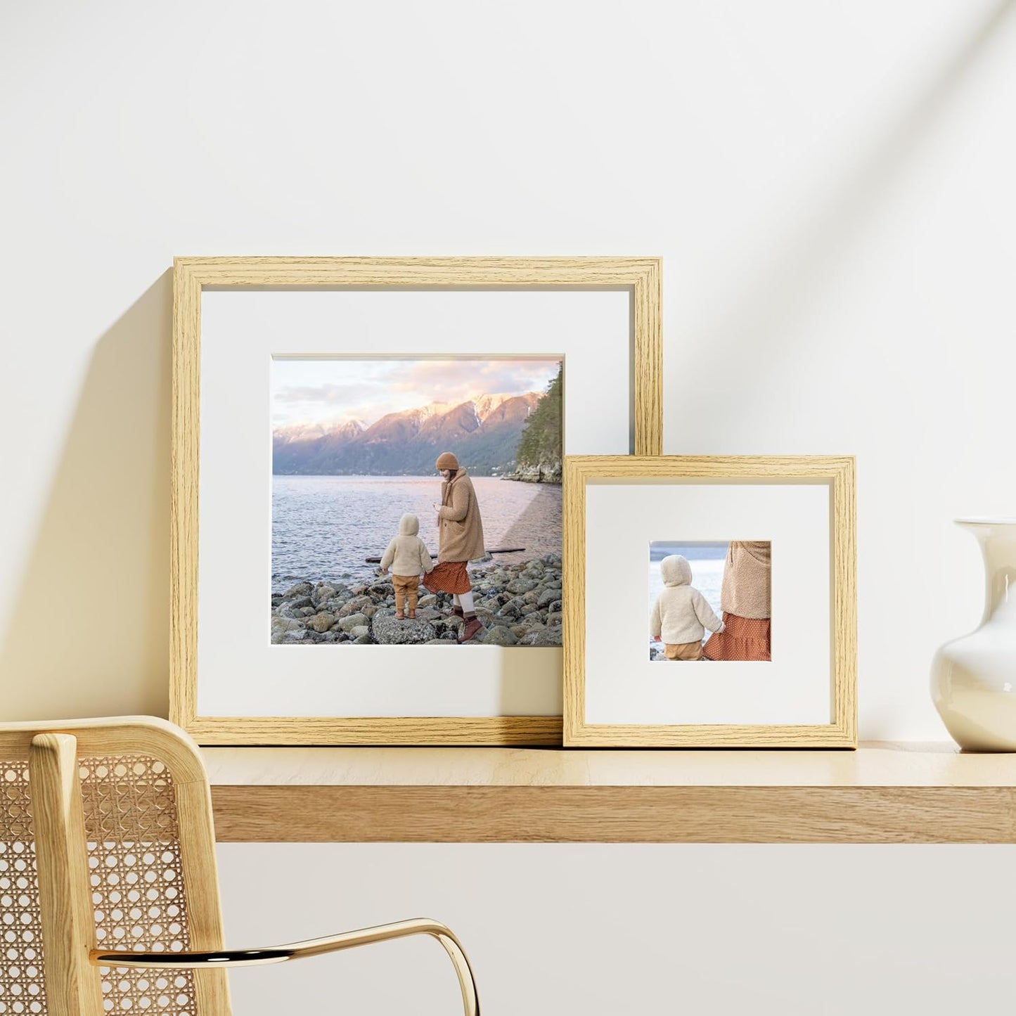 Vittanly 8x8 Picture Frames Set of 9, Shatter Resistant Plexiglass, Display 4x4 Pictures with Mat
