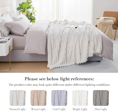 Amélie Home Faux Fur Throw Blanket for Couch, Cozy Fuzzy Fluffy Fur Luxurious Soft Striped Plush