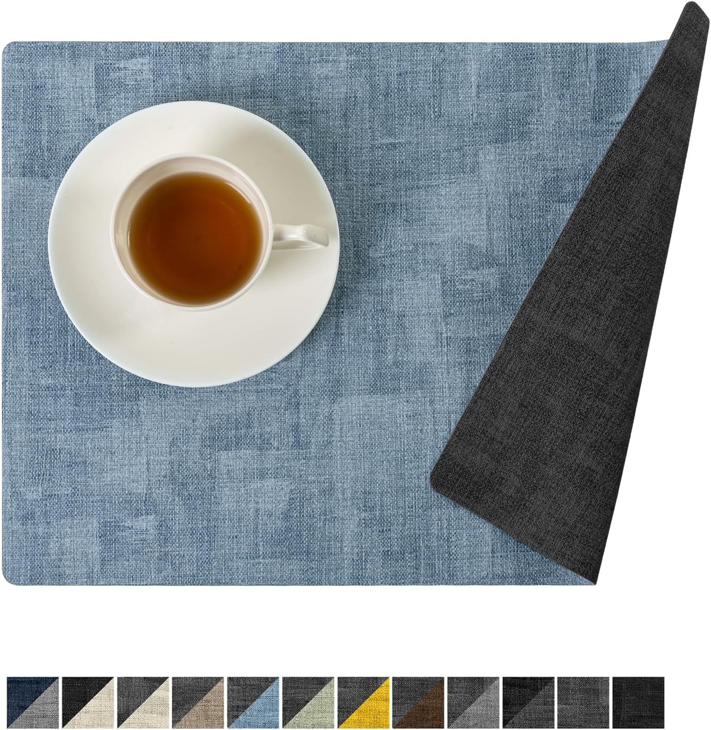 Romanstile Reversible Vinyl Placemats Set of 6, Faux Leather 100% Waterproof Oil-Proof Wipeable