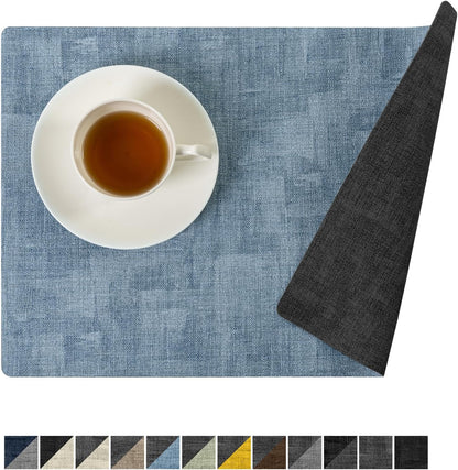 Romanstile Reversible Vinyl Placemats Set of 6, Faux Leather 100% Waterproof Oil-Proof Wipeable