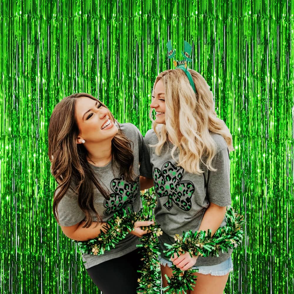 GOER 6.4 ft x 9.8 ft Metallic Tinsel Foil Fringe Curtains,Pack of 2 Party Streamer Backdrop for St.