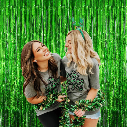 GOER 3.2 ft x 9.8 ft Metallic Tinsel Foil Fringe Curtains Party Photo Backdrop Party Streamers for