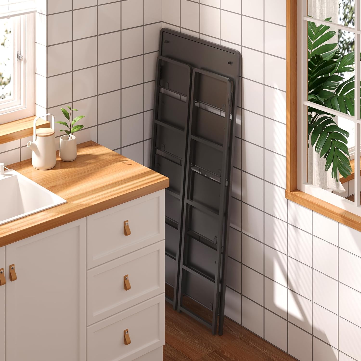 4NM No Assembly Foldable Bookshelf, 4-Shelf Collapsible Bookcase Storage for Small Spaces, 54" H