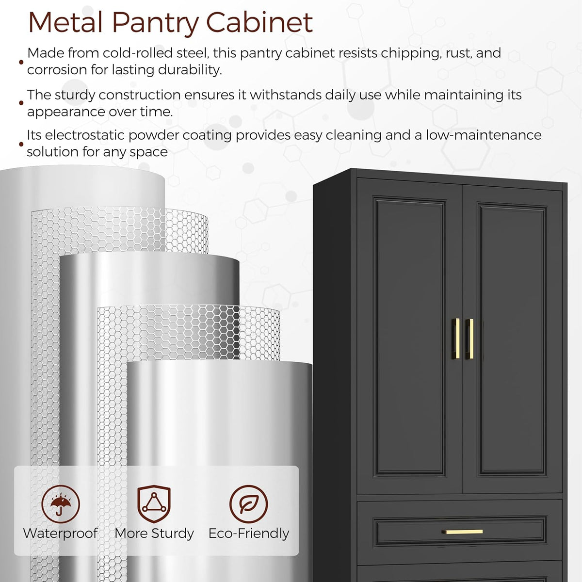 75" Kitchen Pantry Cabinet, Metal Storage Cabinets with Doors and Adjustable Shelves, Black Tall