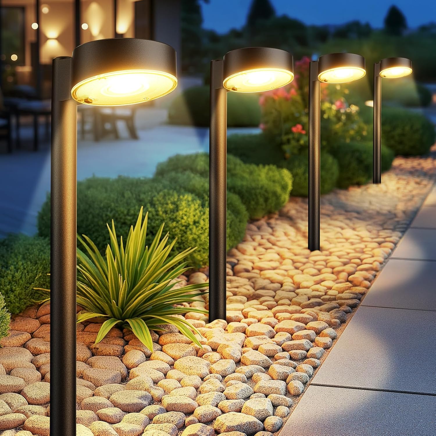 4 Pack Solar Pathway Lights Outdoor, Bright LED Solar Lights Outdoor Waterproof, Up to 12 Hrs