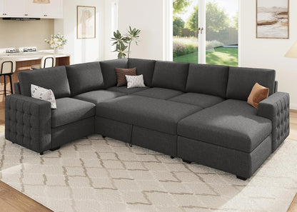 HONBAY Sectional Couch with Pull Out Bed, U-Shaped Sectional Sleeper Sofa with Storage, 6 Seater
