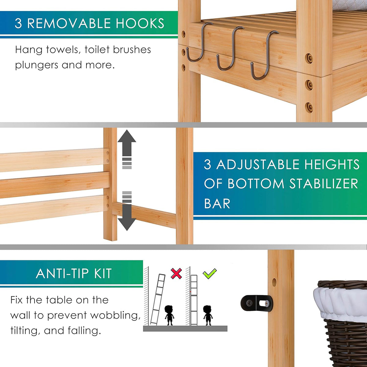 SMIBUY Bathroom Storage Shelf, Bamboo Over-The-Toilet Organizer Rack, Freestanding Toilet Space