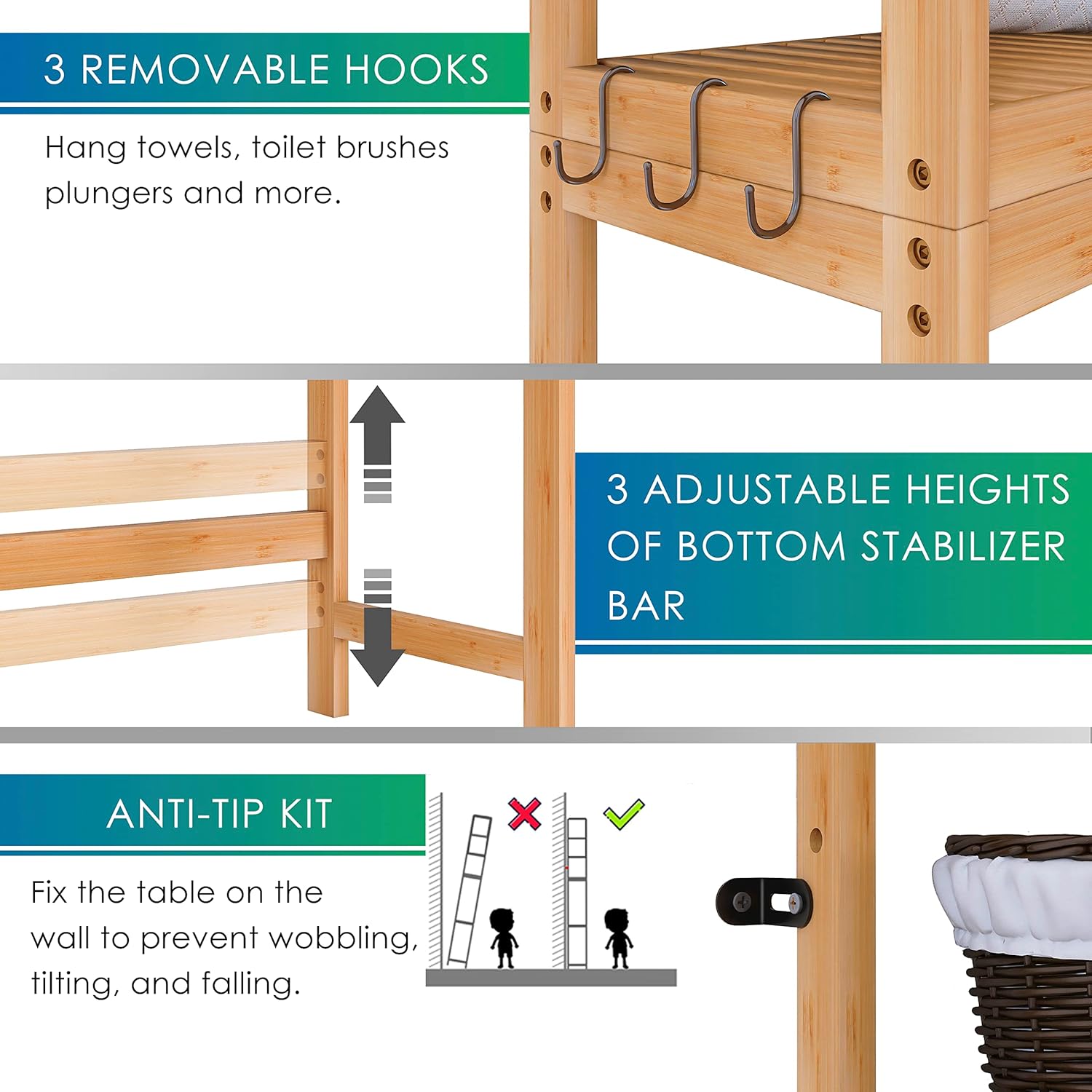 SMIBUY Bathroom Storage Shelf, Bamboo Over-The-Toilet Organizer Rack, Freestanding Toilet Space