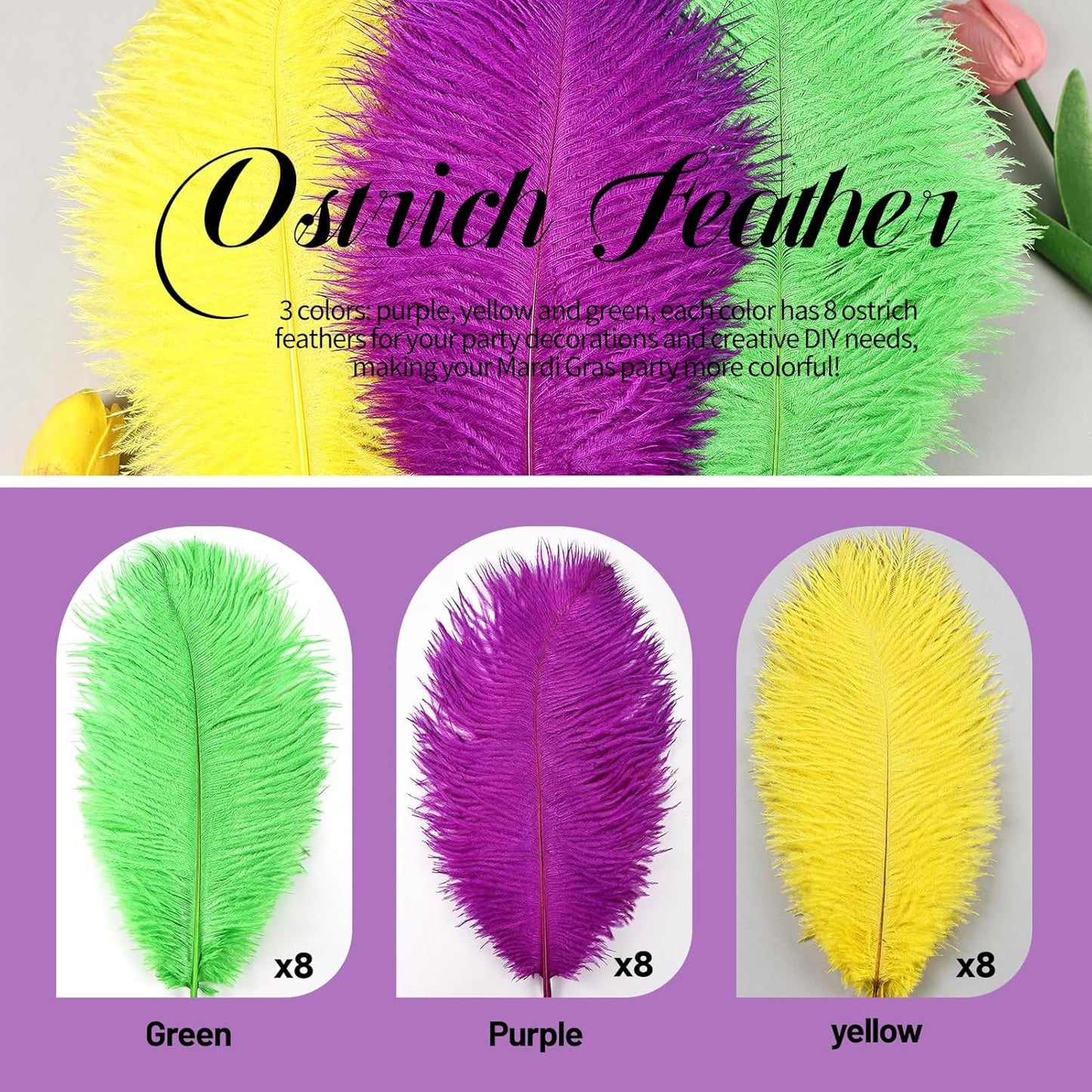 THARAHT Mix Colour Ostrich Feathers 24pcs Natural Bulk 10-12Inch 25cm-30cm for Wedding Party
