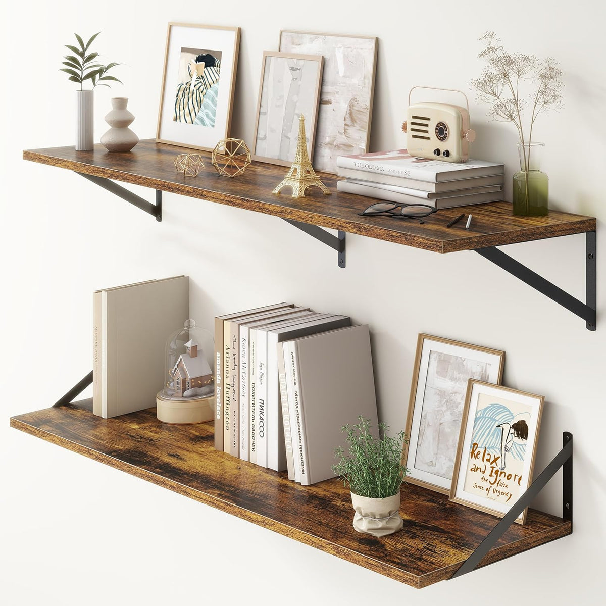 12 Inch Deep Floating Shelves,48W x 12D Floating Shelves, Deep Wall Shelves Bracket Set of 2, Large