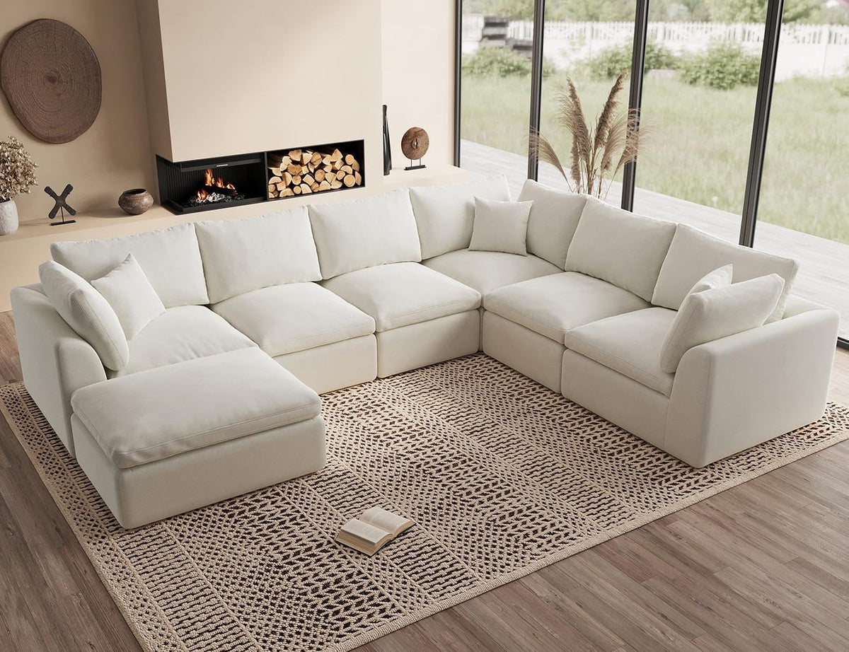 Oversized Cloud Couches for Living Room, Convertible Sectional Couch with Ottoman, 7 Seater Large